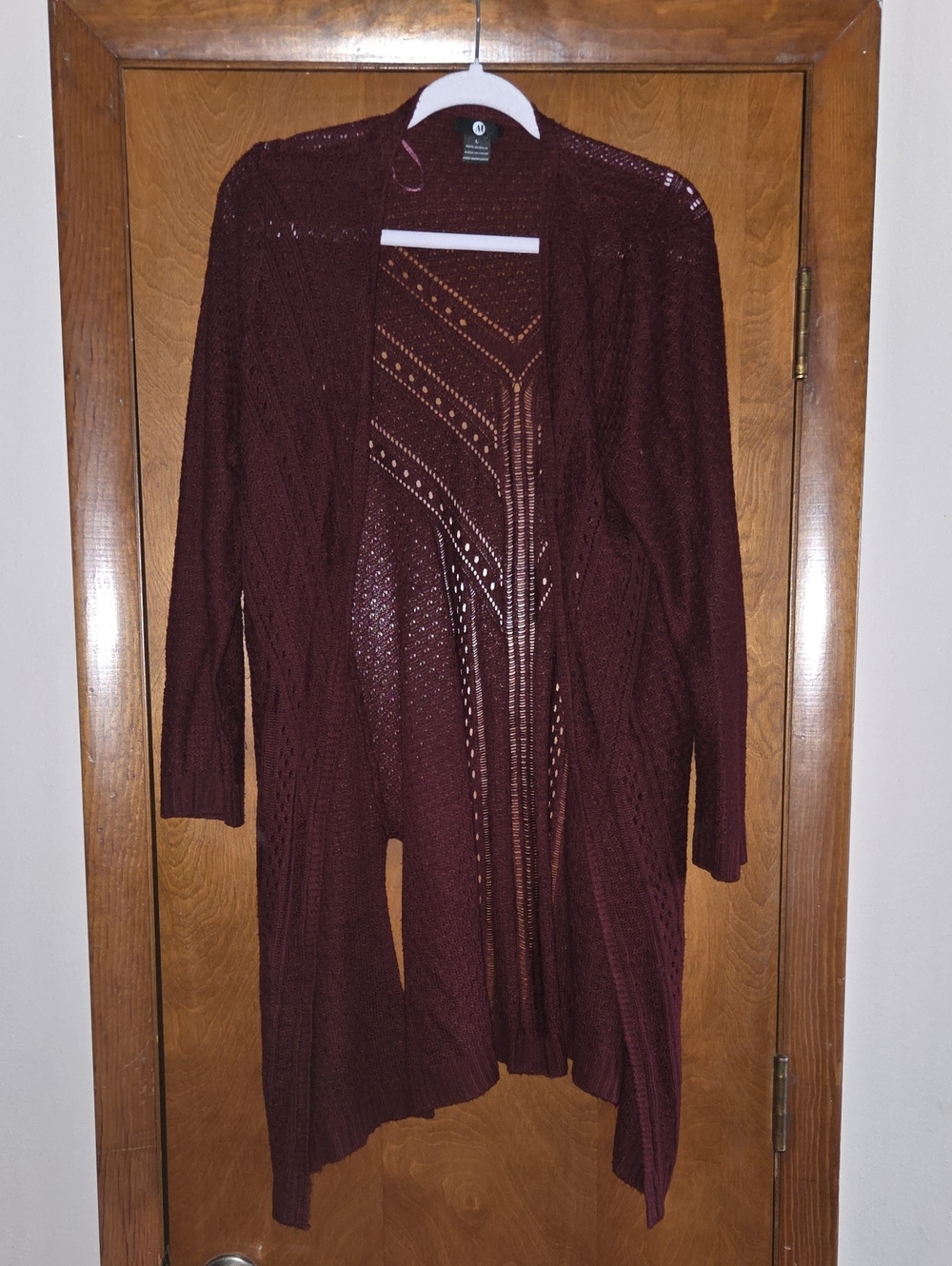 Open-Front Burgundy Women's Knit Cardigan Sweater